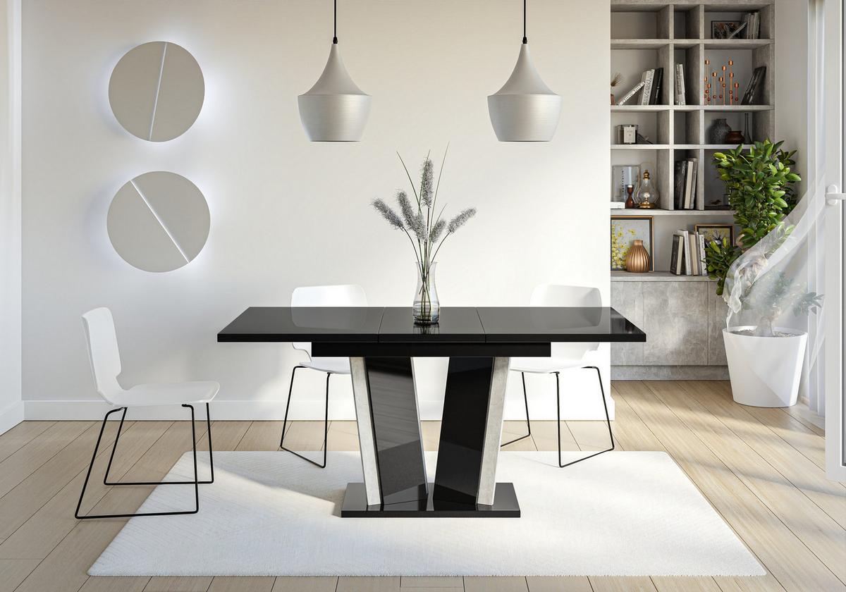 ESSTISCH SAMAR Ausziehbar 120 - 160 / 80 x 76 cm - Schwarz Hochglanz/Schwarz, Holz (120/80/76cm) - MASSENO