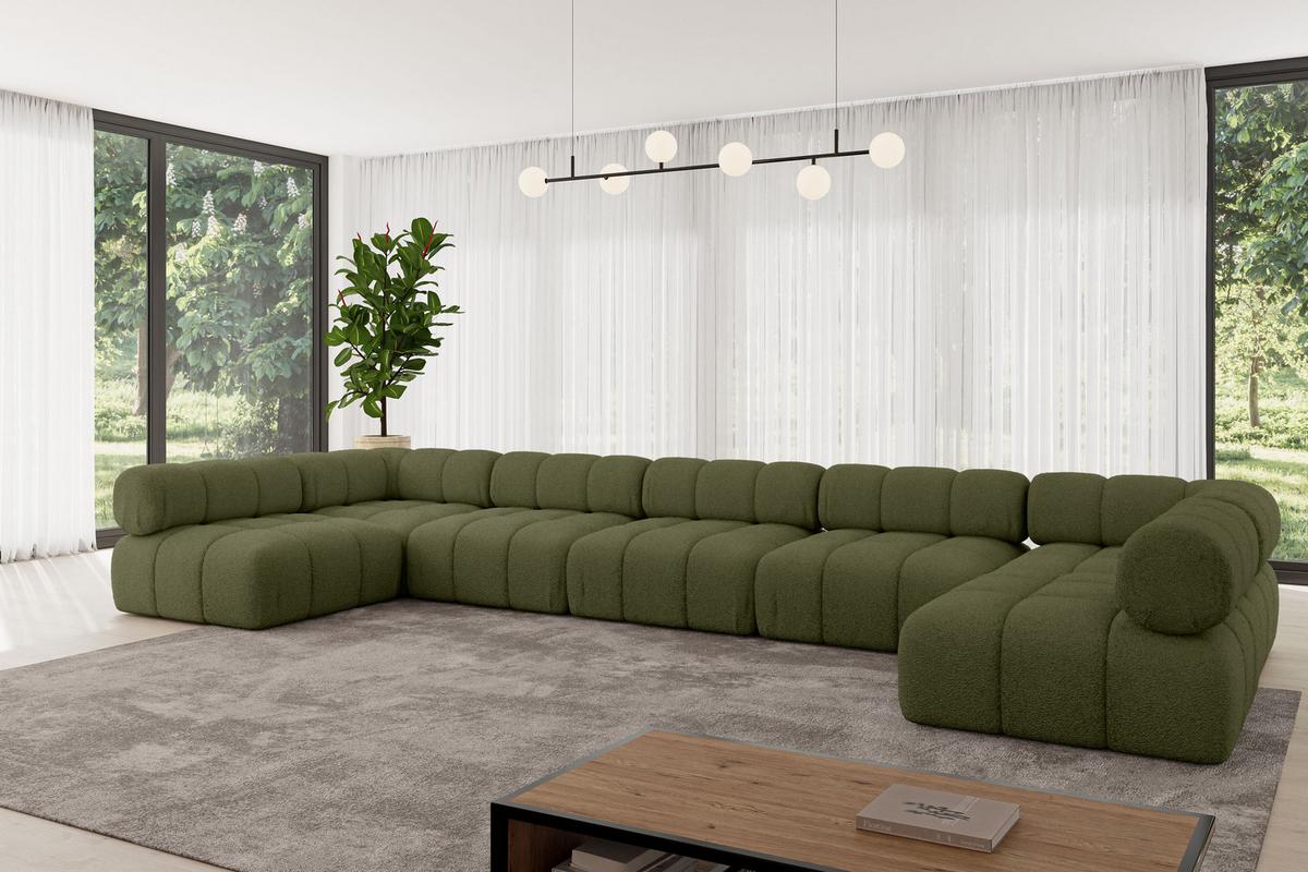 WOHNLANDSCHAFT modulares Sofa Garvo-U3 - 475x190x70 cm Grün Bouclé - Olivgrün/Grün, Holzwerkstoff/Textil (475/70/190cm) - ALTDECOR