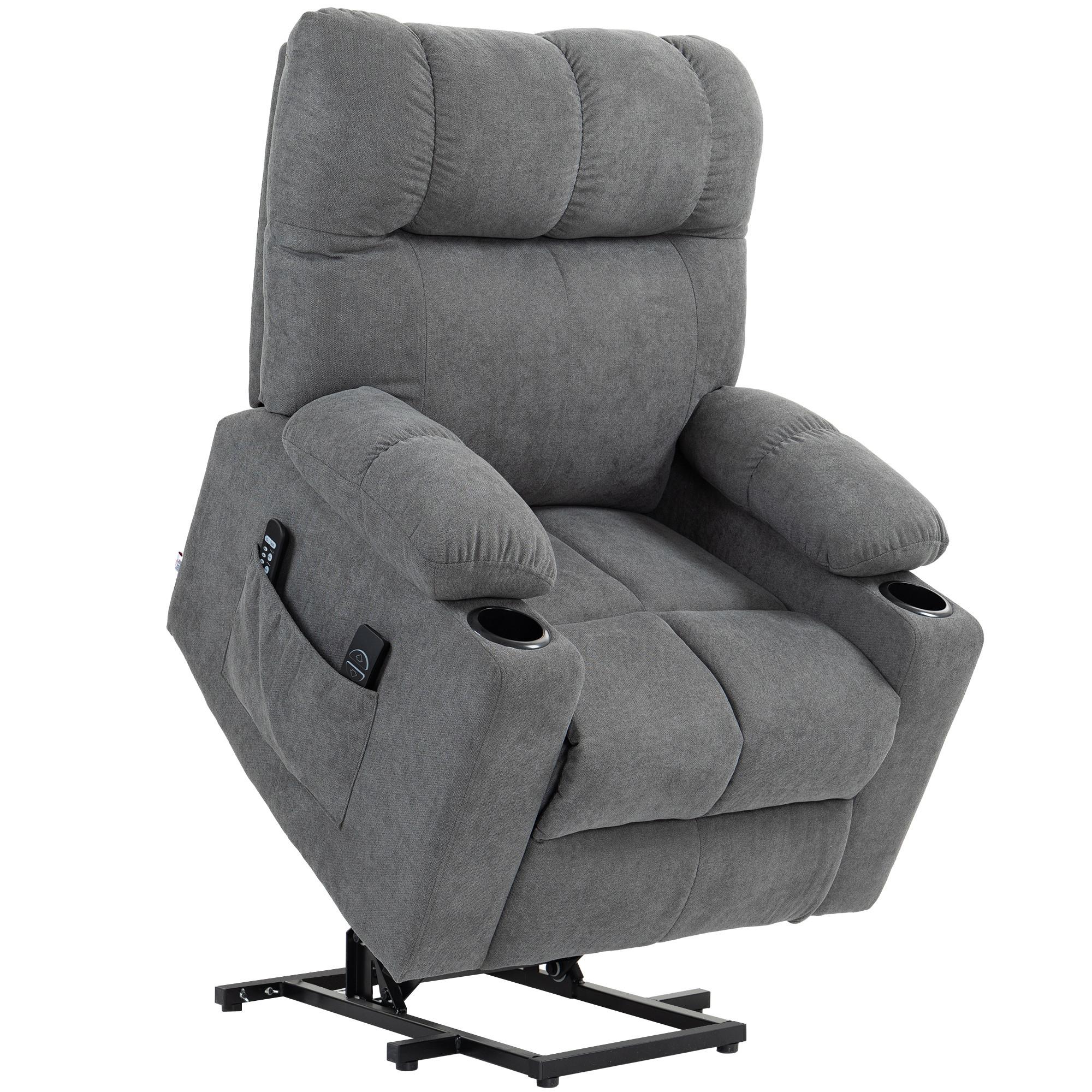 FERNSEHSESSEL mit Aufstehhilfe, Grau - Schwarz/Grau, Textil/Metall (95/109/91cm) - HOMCOM