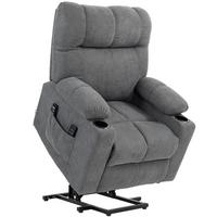 FERNSEHSESSEL mit Aufstehhilfe, Grau - Schwarz/Grau, Textil/Metall (95/109/91cm) - HOMCOM