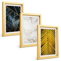 BILDER SET 3er Set - 20x30 cm Goldrahmen - Geometrische Muster und Vegetation - Goldfarben, Kunststoff (20/30cm) - TULUP