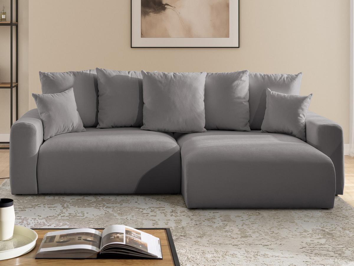 ECKSOFA Calma mit Schlaffunktion und Bettkasten im Bumpy-Design aus weichem Taupe Webstoff - Ottomane rechts - Taupe/Schwarz, Holz/Kunststoff (140/239cm) - S-Style