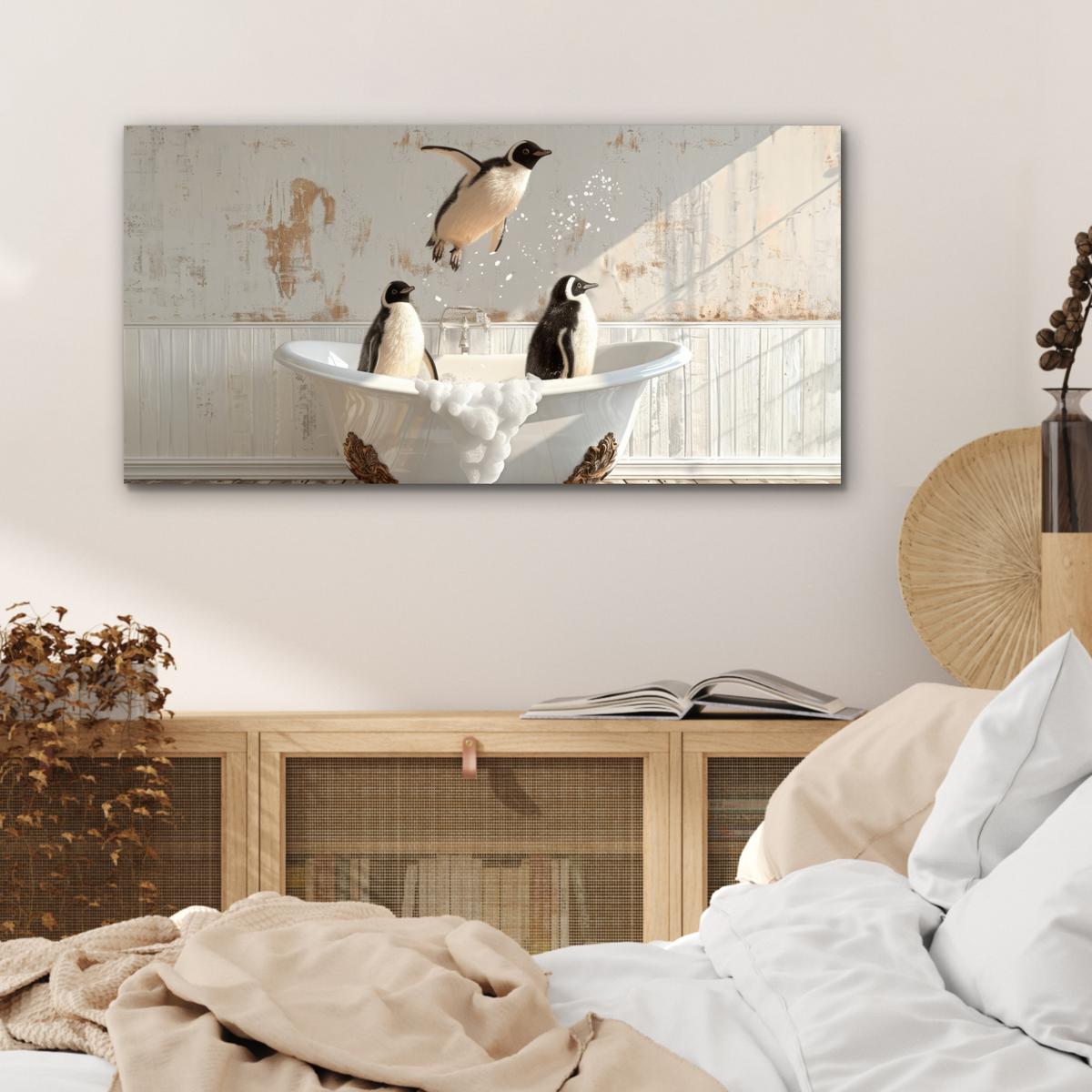 METALLBILD Vintage - Pinguin - Badewanne - Schaumstoff 80x40 cm - Schwarz, Metall (80/40cm) - MuchoWow