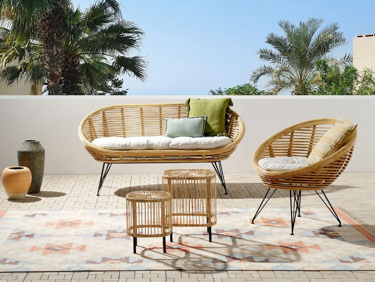 3-SITZER LOUNGE SET Rattan Natürlich Maratea/Cesenatico - Naturfarben, Naturmaterialien - Beliani