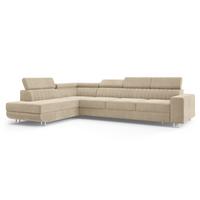 ECKSOFA HESTION Creme Velours-Stoff mit Schlaffunktion - Creme, Holz (332/190cm) - MASSENO