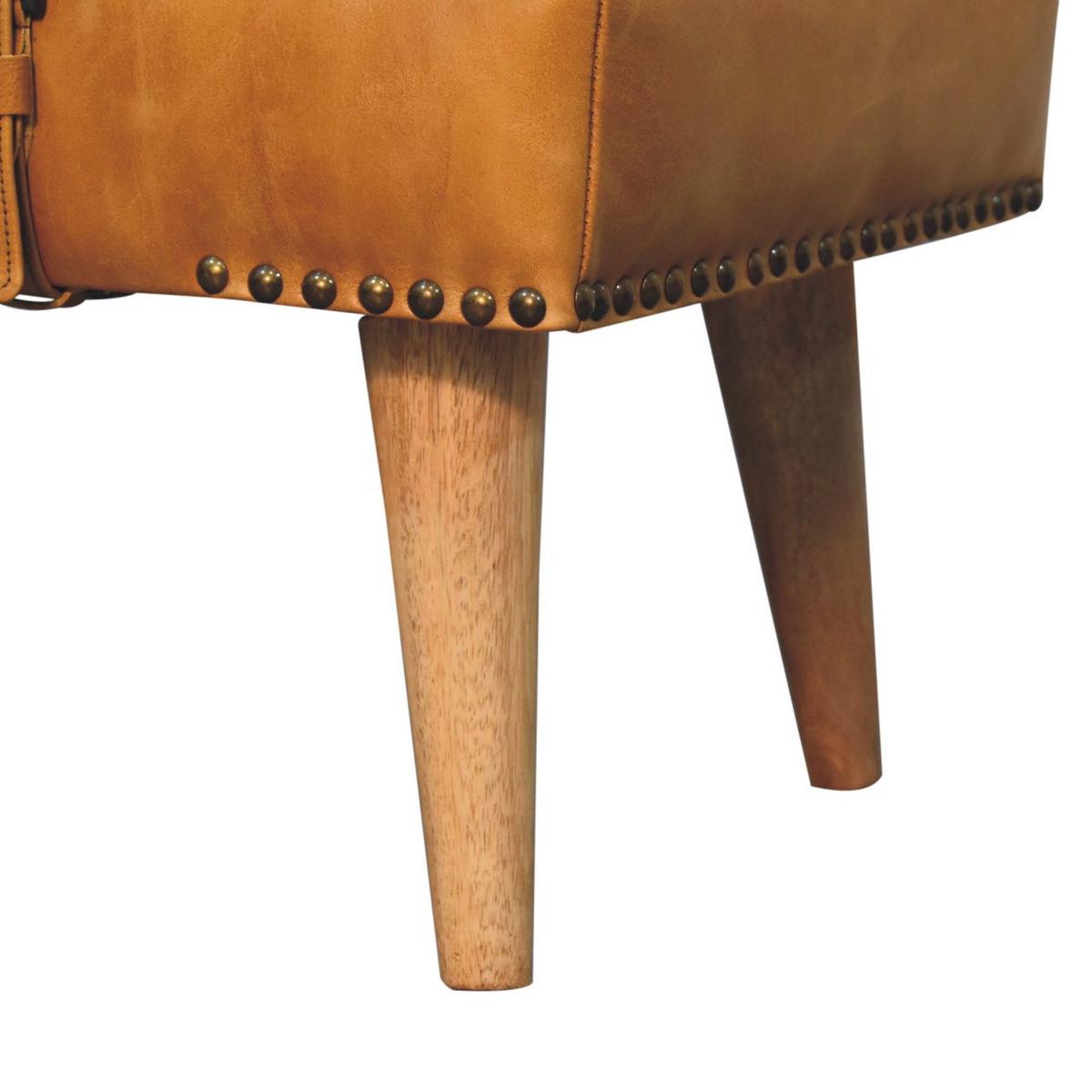 HOCKERBANK Boucle Büffelleder Tan - Braun, Leder/Holz (35/40/90cm) - Artisan Furniture