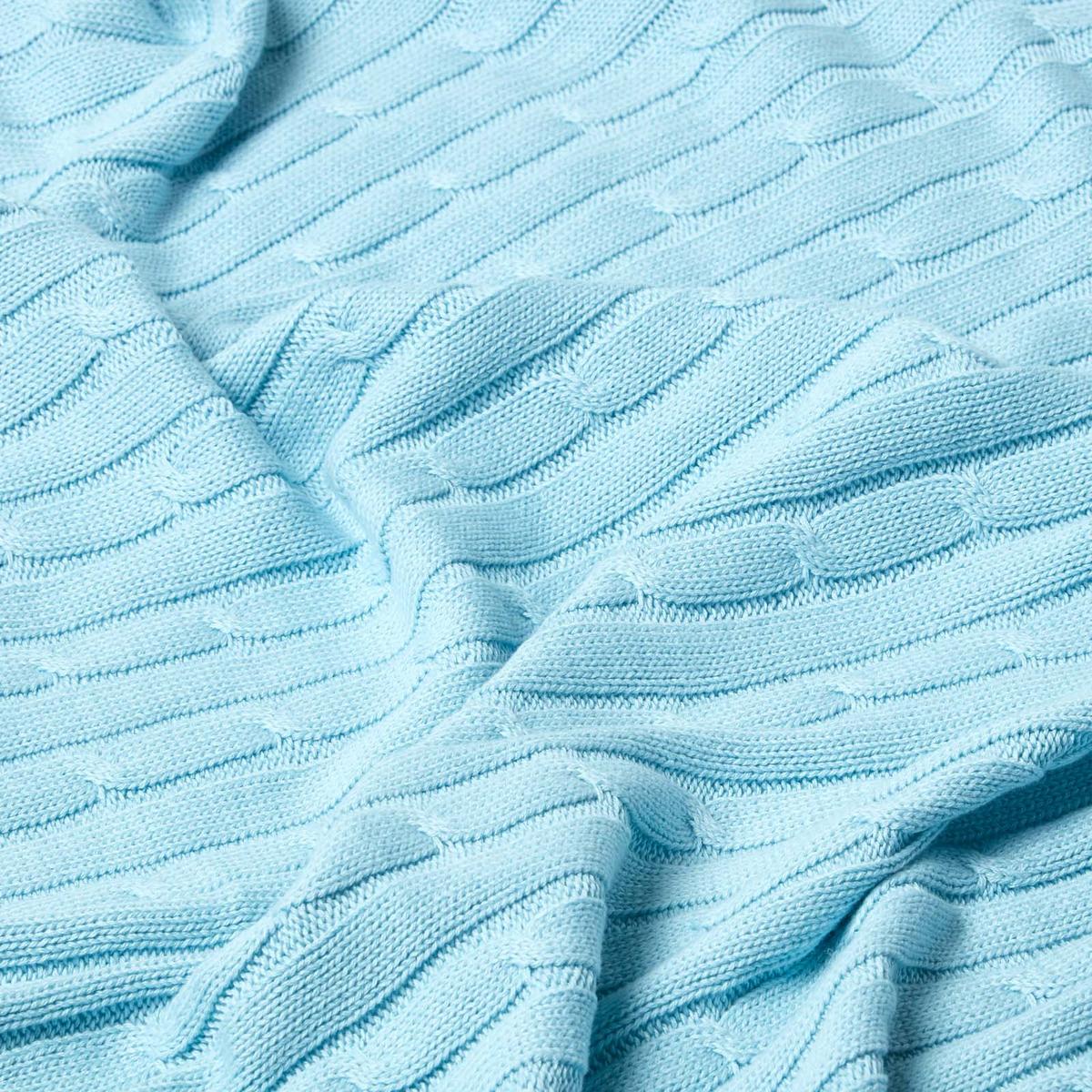STRICKDECKE 130/170 cm, Baumwolle mit Zopfmuster - Hellblau, Textil (130/170cm) - Homescapes