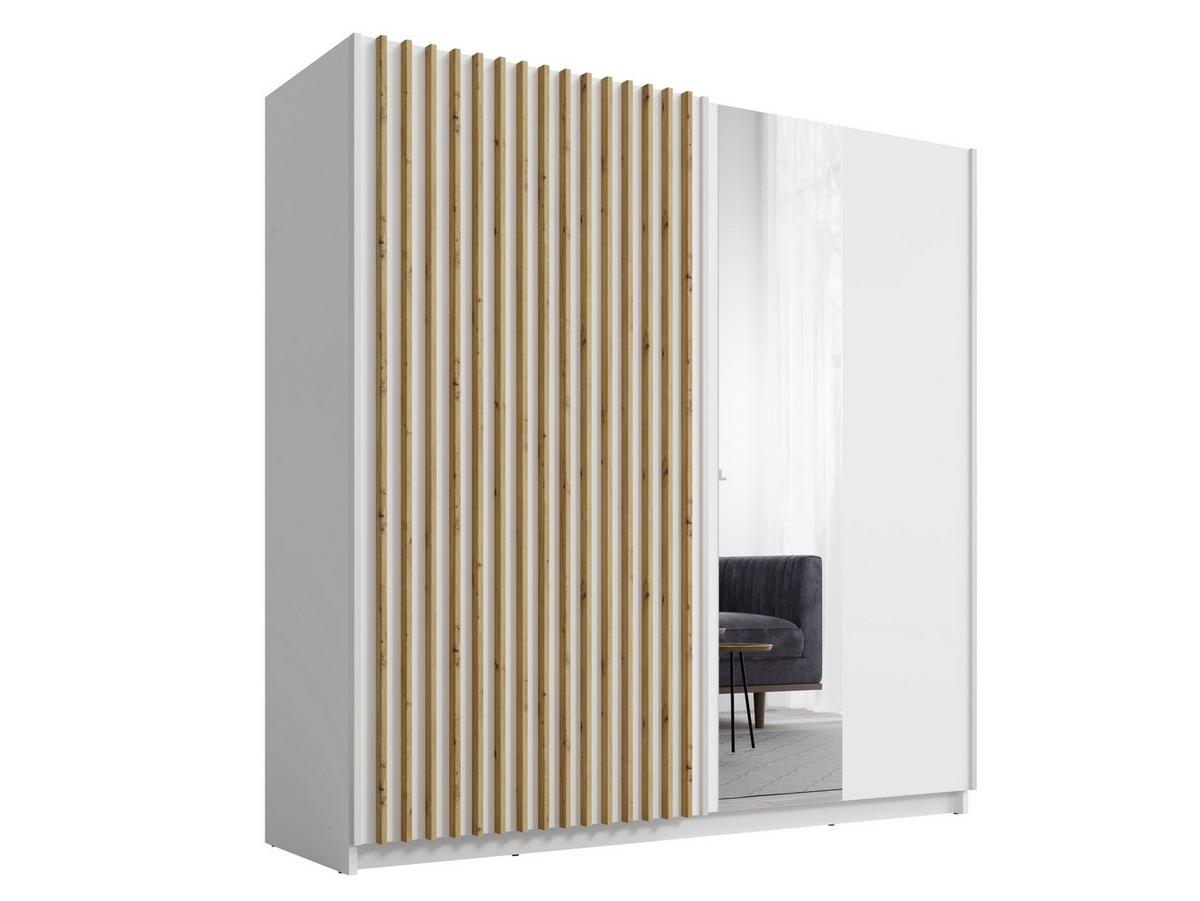 SCHWEBETÜRENSCHRANK MAREN 200,2/198,5/55,4cm 2-türig mit Spiegel Weiß - Eiche Artisan/Weiß, Holzwerkstoff (200.2/198.5/55.4cm) - MASSENO