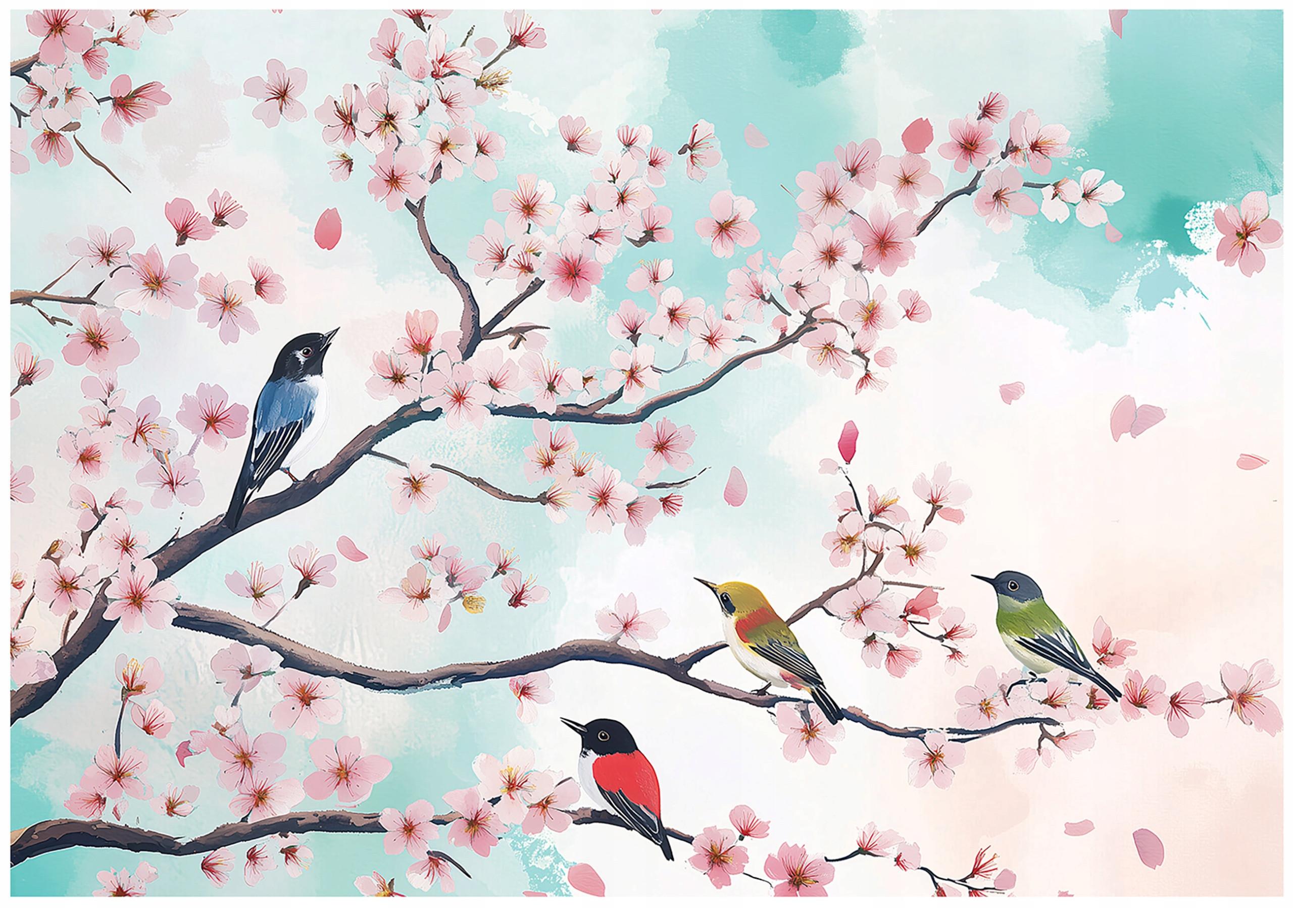 FOTOTAPETE Vögel Blumen Wohnzimmer Vlies Tapete 250x175 - Multicolor, Papier (250/175cm) - Wallarena