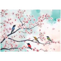 FOTOTAPETE Vögel Blumen Wohnzimmer Vlies Tapete 150x105 - Multicolor, Papier (150/105cm) - Wallarena
