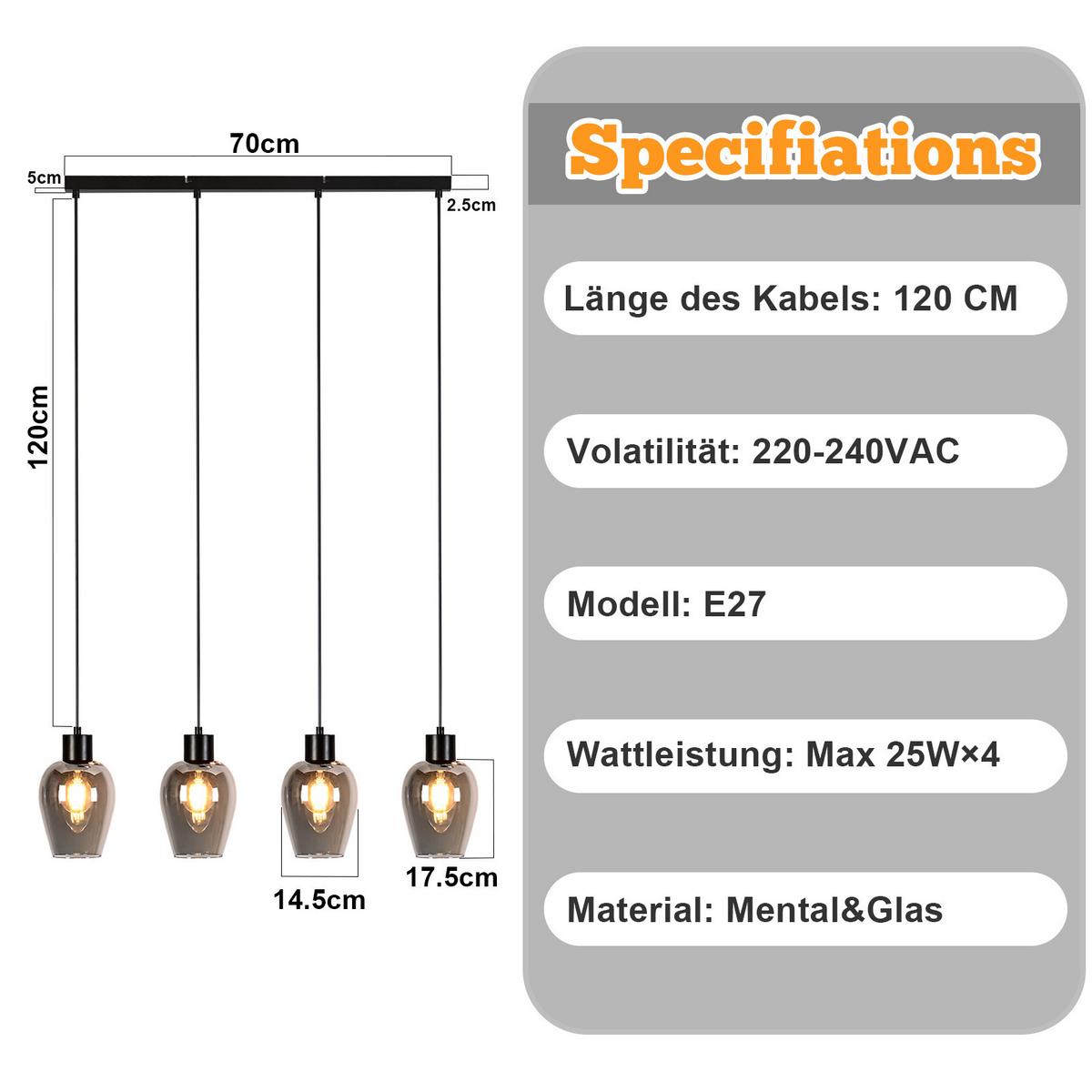 PENDELLEUCHTE Daphne 70/5/120 cm - Schwarz, Glas (70/5/120cm) - ZMH