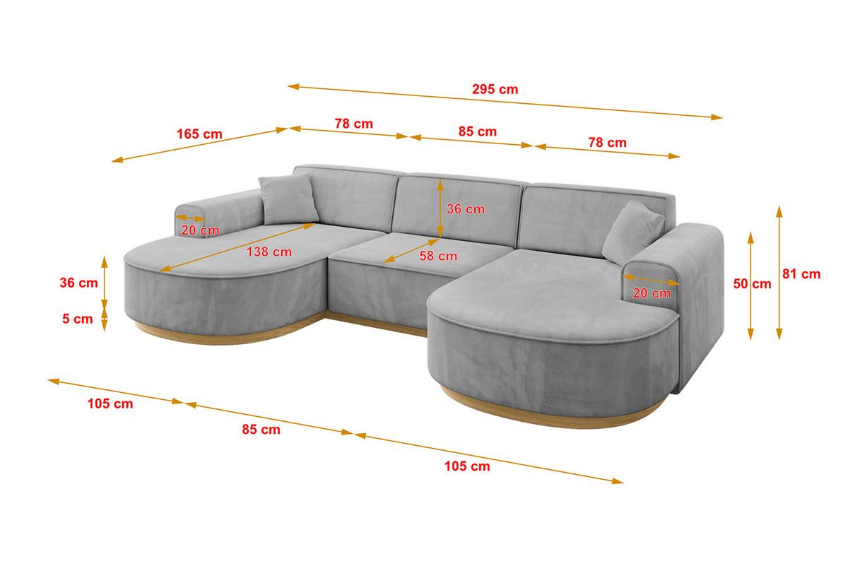 WOHNLANDSCHAFT MARI-U1-v2 - 303x171x83 cm Grau Velours - Grau, Holzwerkstoff/Textil (303/83/171cm) - ALTDECOR