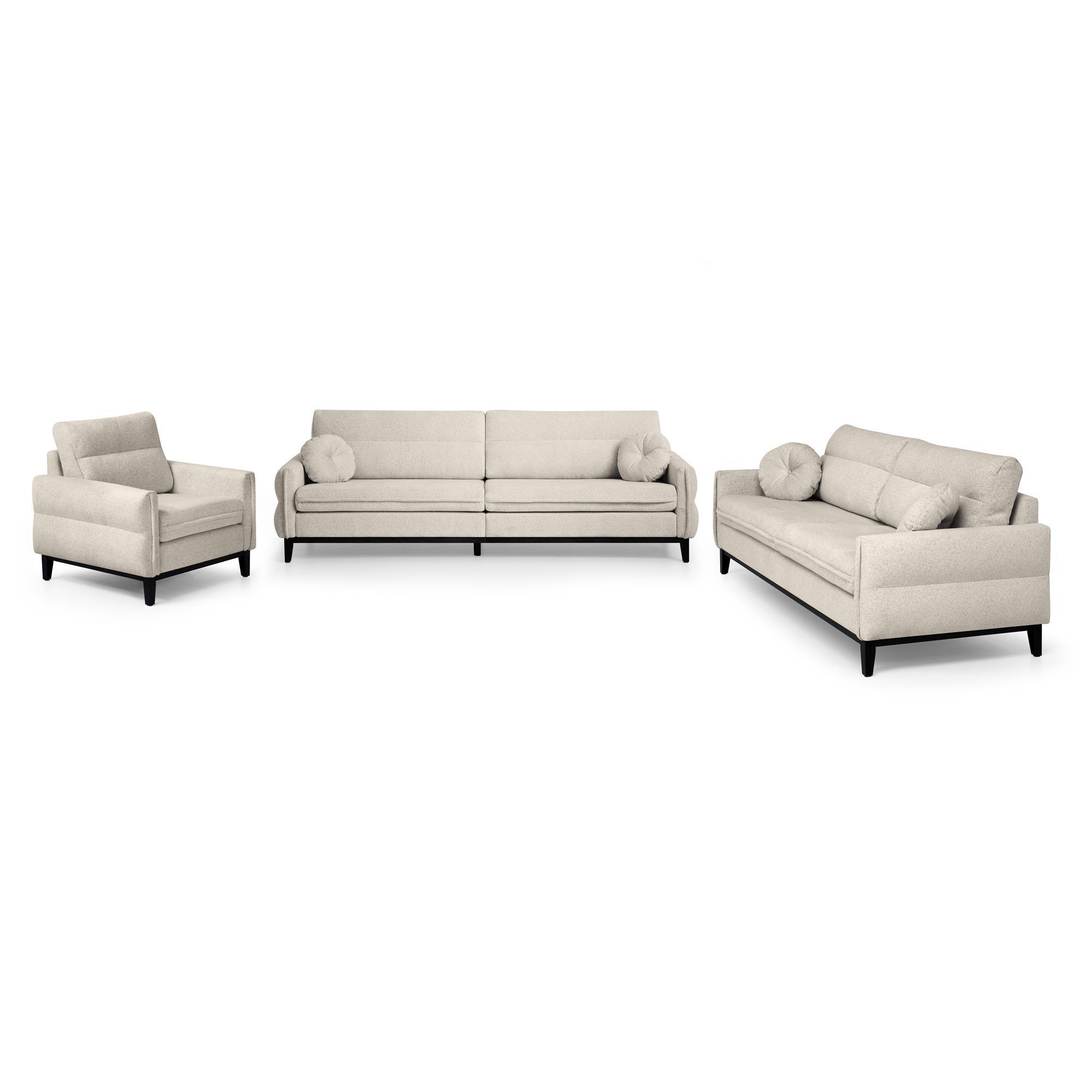 SITZGARNITUR Belweder, zwei Sofas+Sessel, Beige, Bouclé - Wengefarben/Champagner, Holz/Textil (268/95/94cm) - Beautysofa