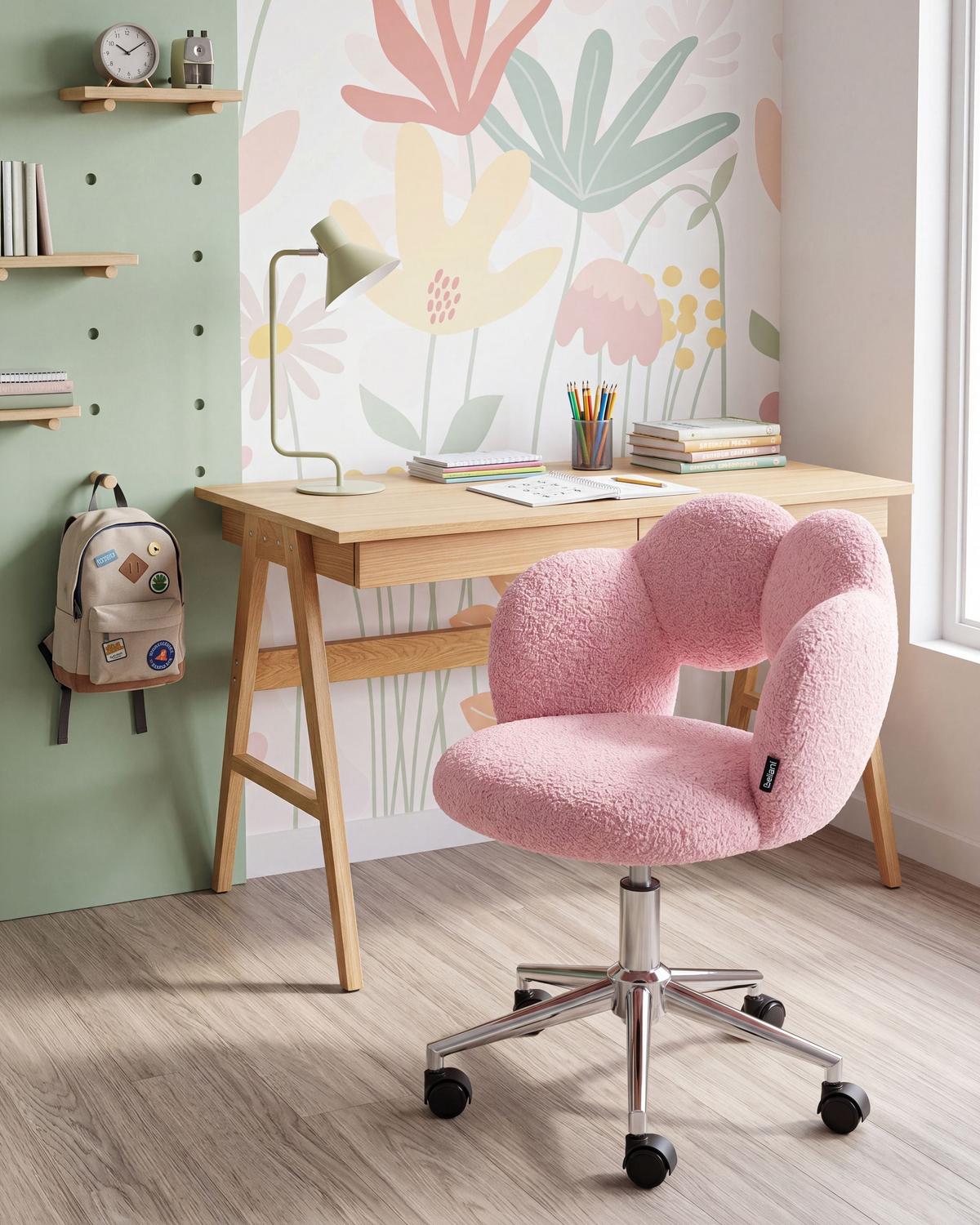 SCHREIBTISCHSTUHL Bouclé Rosa Whizzy - Pink/Silberfarben, Textil/Metall (59/64/50cm) - Beliani