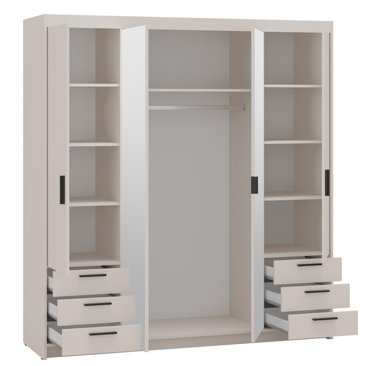 DREHTÜRENSCHRANK Elena mit 4 Türen, 6 Schubladen und Spiegel, 176 cm, Sandbeige - Sandfarben, Holzwerkstoff (176/190/53cm) - Beautysofa