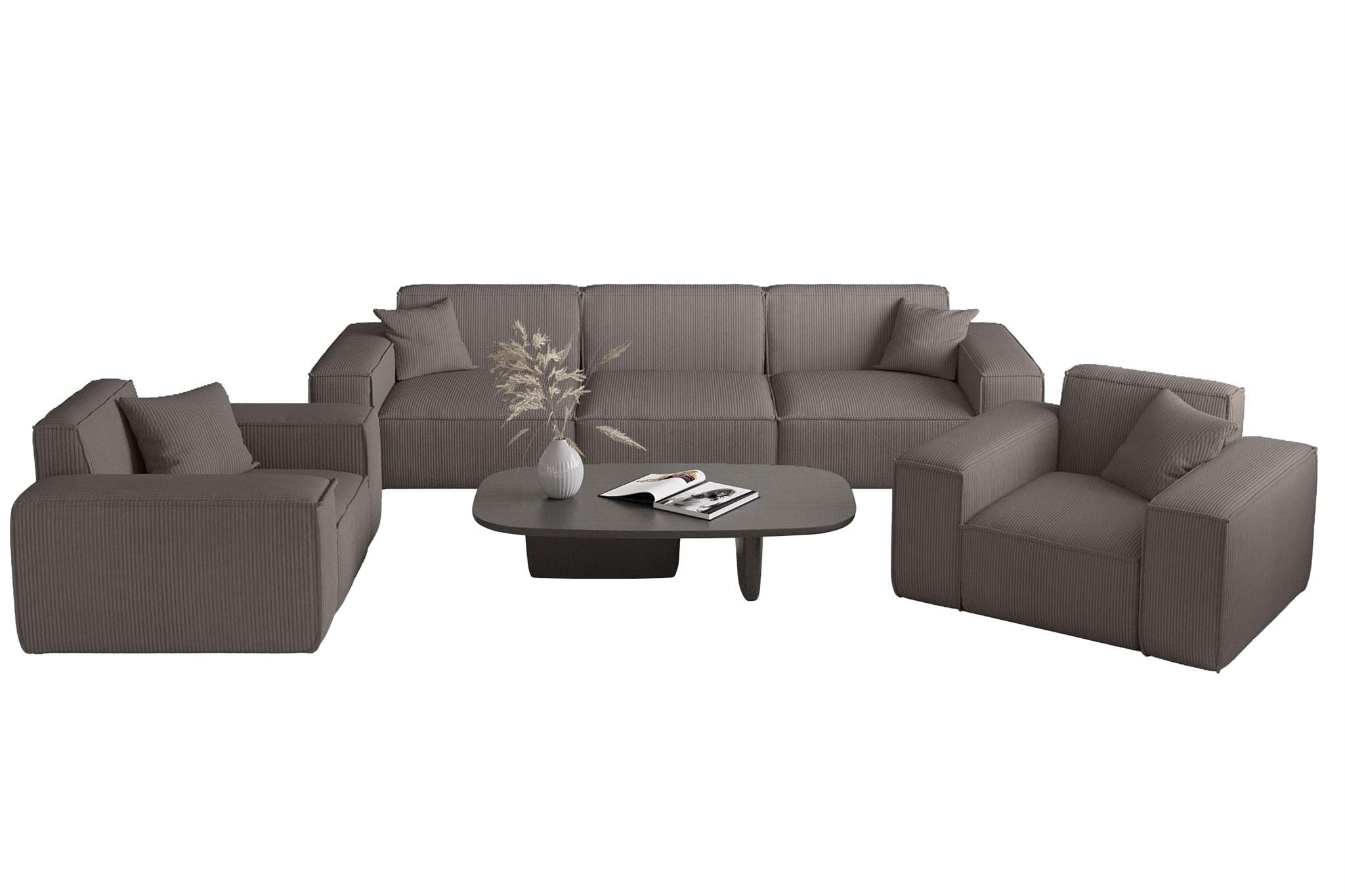 SOFASET Celes Premium 3-1-1 Stoff Scala - Taupe, Holzwerkstoff/Textil (225/73/88cm) - Fun Möbel