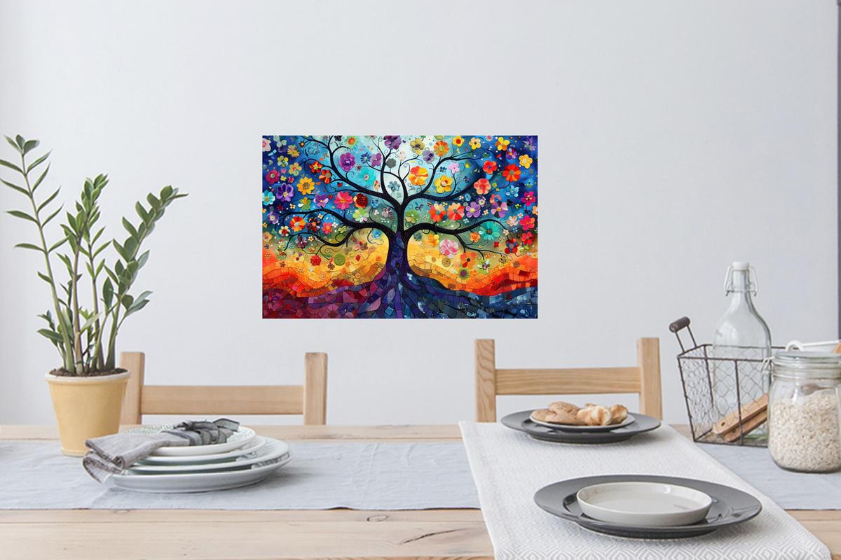 WANDTATTOO Kunst - Baum des Lebens - Blumen - Hippie Deko Wohnzimmer 60x40 cm - Dunkelblau, Kunststoff (60/40/0.1cm) - MuchoWow