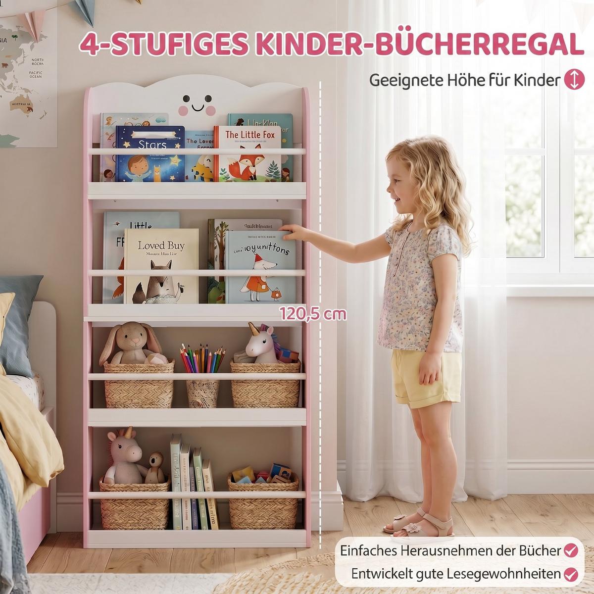 KINDERBÜCHERREGAL MDF Kiefer Rosa - Rosa, Holzwerkstoff (15/120.5/60cm) - AIYAPLAY