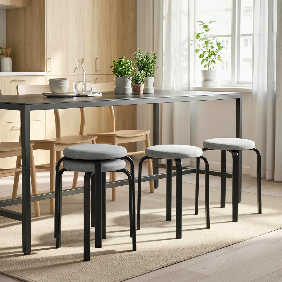 HOCKER 4er Set Kunstleinen Stahl Grau - Schwarz/Grau, Textil/Metall (40/45/40cm) - HOMCOM