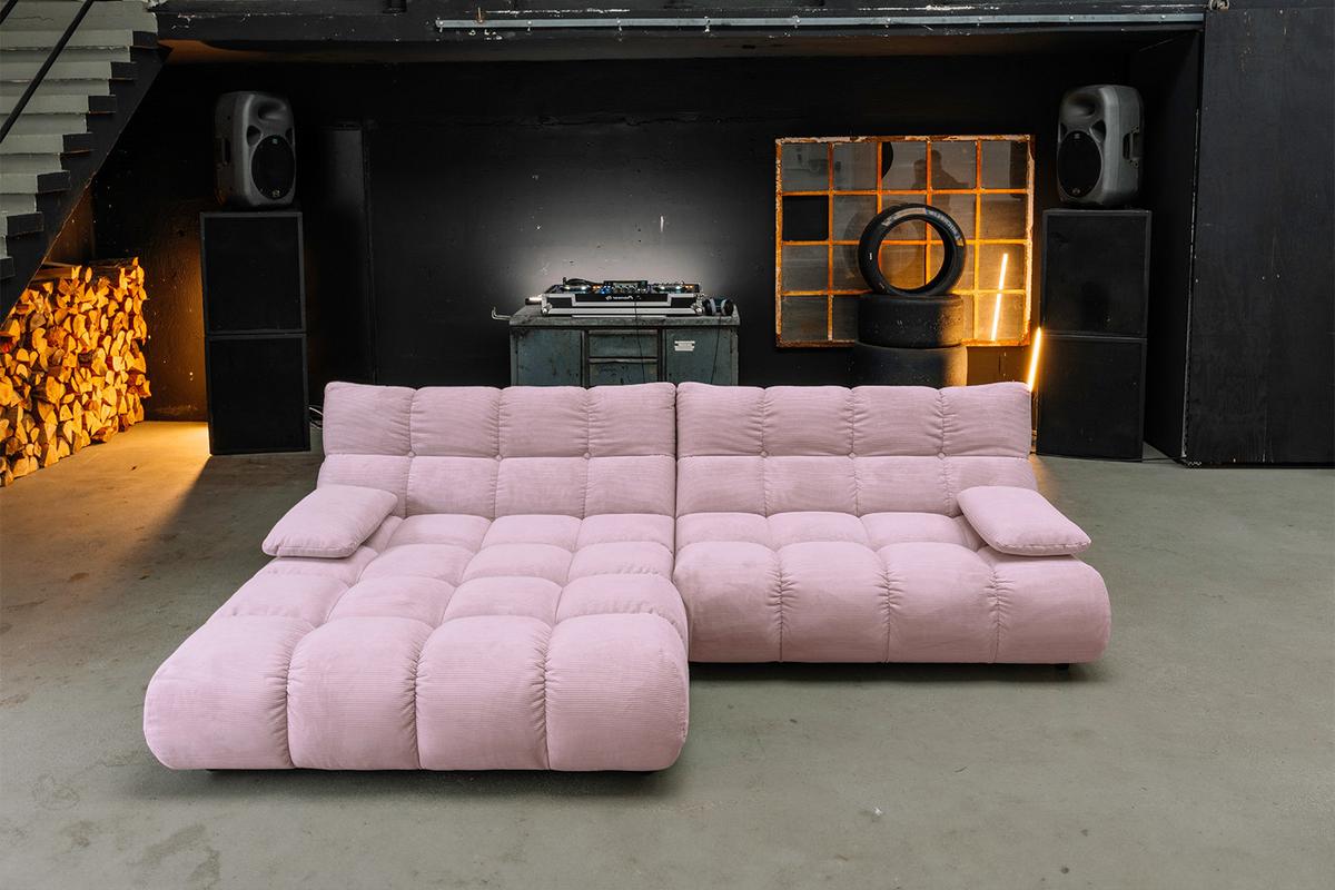 ECKSOFA VIVIEN Pink Cord - Pink/Schwarz, Kunststoff/Textil (290/178cm) - KAWOLA
