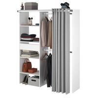 KLEIDERSCHRANK weiß, grau, Mehrzweckschrank 143 cm mit Vorhang - Weiß/Grau, Holzwerkstoff/Textil (143/182/48cm) - Parisot Meuble