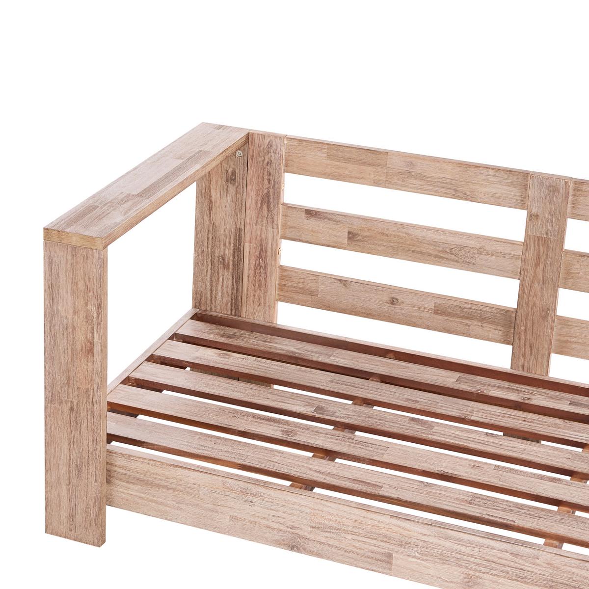 GARTENECKSOFA 5-Sitzer zertifiziertes Akazienholz rechtsseitig Cremeweiß Marettimo - Hellbraun/Braun, Holz (225/64/212cm) - Beliani