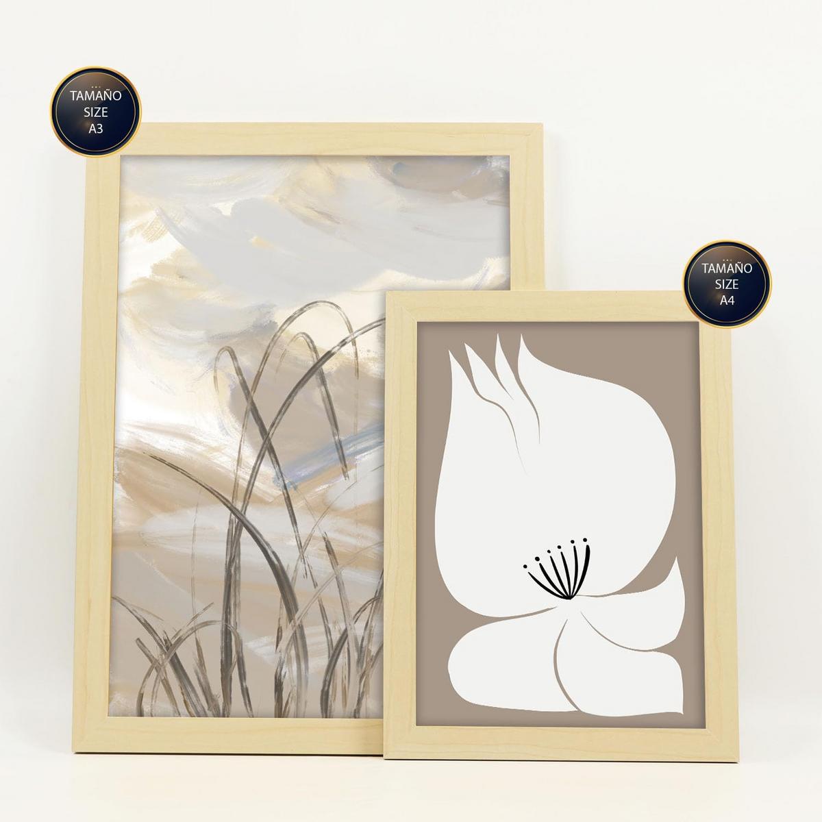 POSTER Set Mit 6 Latente Natur In Kulissen Abstracts Ästhetische Dekorative Gemälde Für Ihr Wohnzimmer Zuhause A3 & A4 Rahmen Aus Hellem Holz - Beige, Papier (29/3cm) - Nacnic