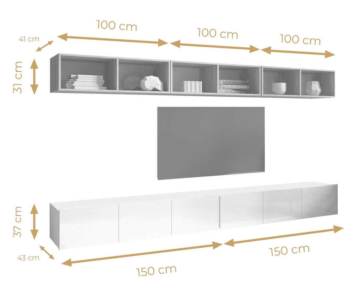 WOHNWAND Kossana 33 Modern Goldene Eiche/Weiß 300/68/43 cm Modern Style - Weiß, Holzwerkstoff/Kunststoff (300/68/43cm) - AX Living