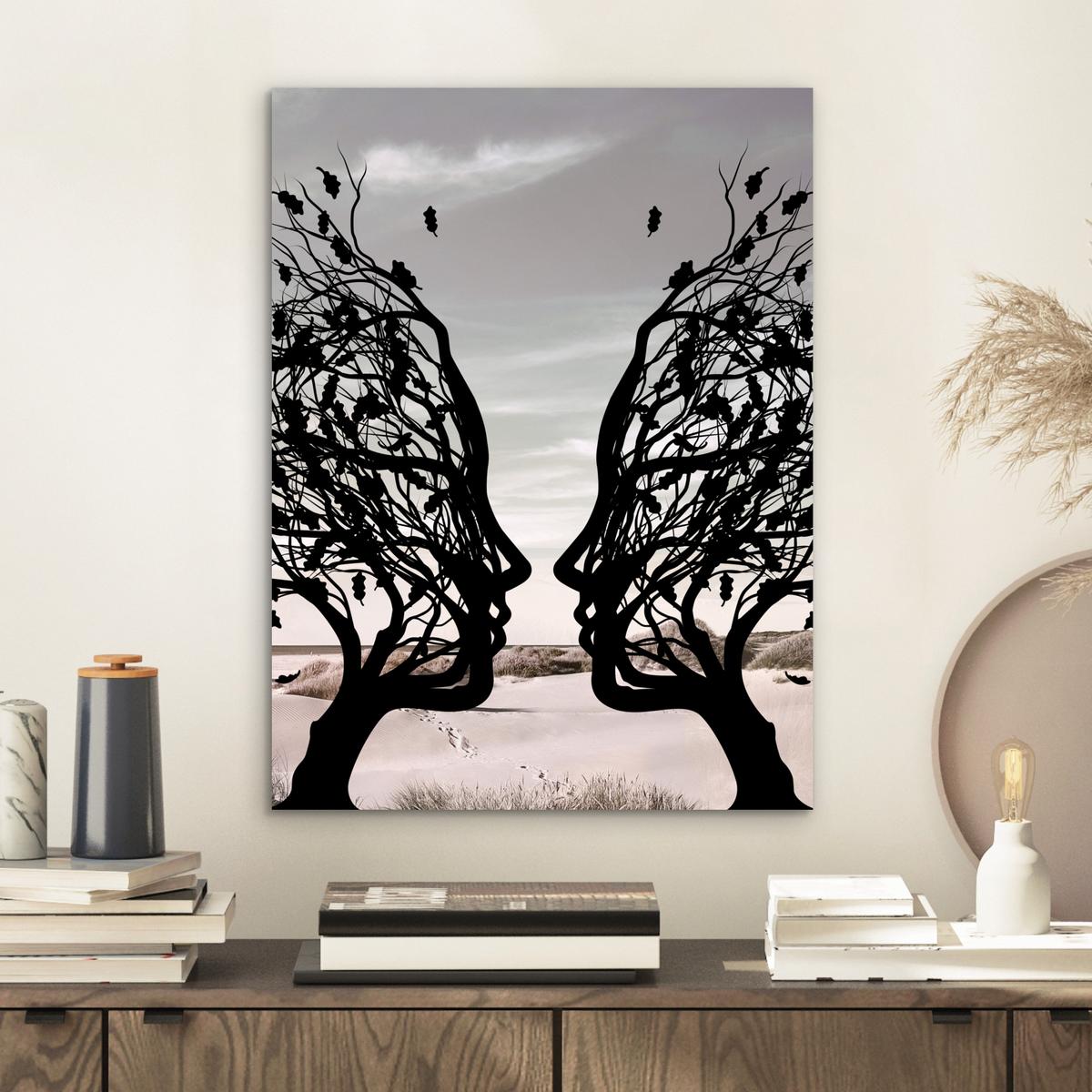 METALLBILD Strand - Meer - Menschen - Baum - Moderne Kunst 30x40 cm - Hellgrau, Metall (30/40cm) - MuchoWow