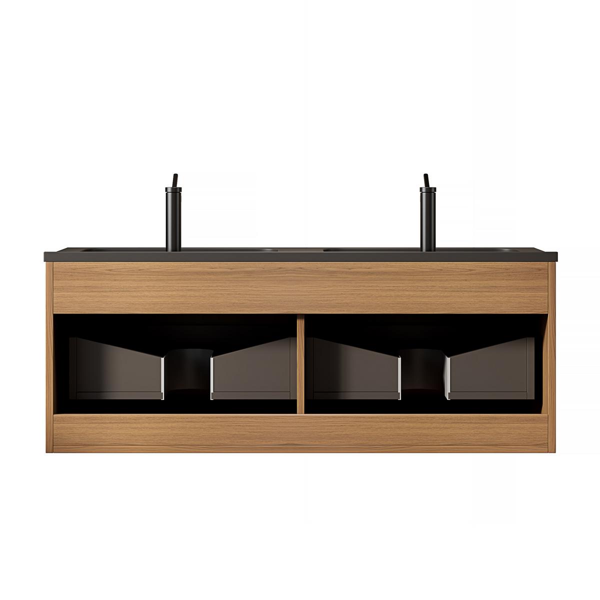 WASCHTISCHKOMBI Schwarz schwebend mit Doppelbecken - Eiche San Remo, Holzwerkstoff/Kunststoff (121/46/46cm) - Urban Meuble