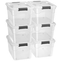 AUFBEWAHRUNGSBOX mit Deckel 45L semitransparent (6er-Set) - Weiß, Kunststoff (38/30/52cm) - Juskys