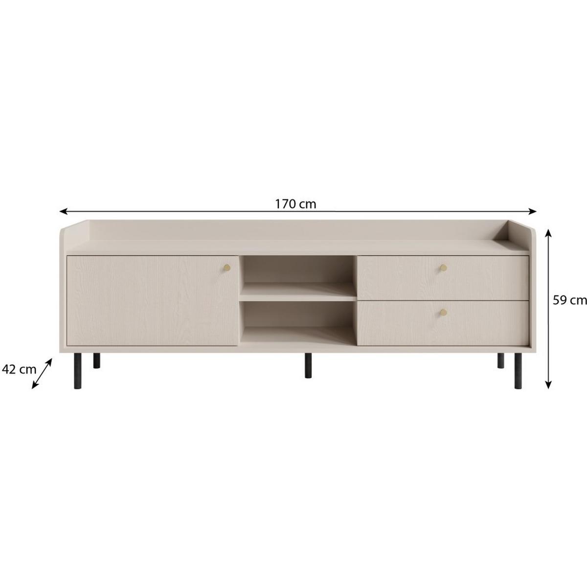 LOWBOARD Gloria mit 2 Schubalden und 1 Tür - Beige/Schwarz, Holzwerkstoff/Metall (170/59/42cm) - Beautysofa