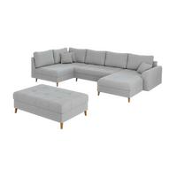 WOHNLANDSCHAFT inkl. Hocker Alma Hellgrau Cord - Hellgrau/Braun, Holz/Textil (310/81/161cm) - S-Style Möbel