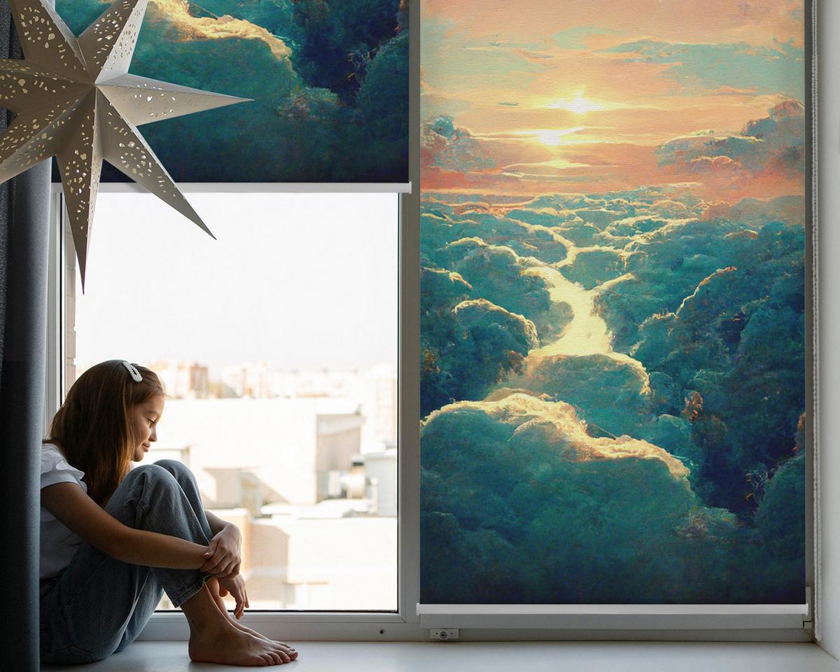 INNENROLLO - Fensterrollo - Rollo - 100x100 cm - Sonnenuntergang - Blau, Kunststoff (100/100/0.5cm) - TULUP
