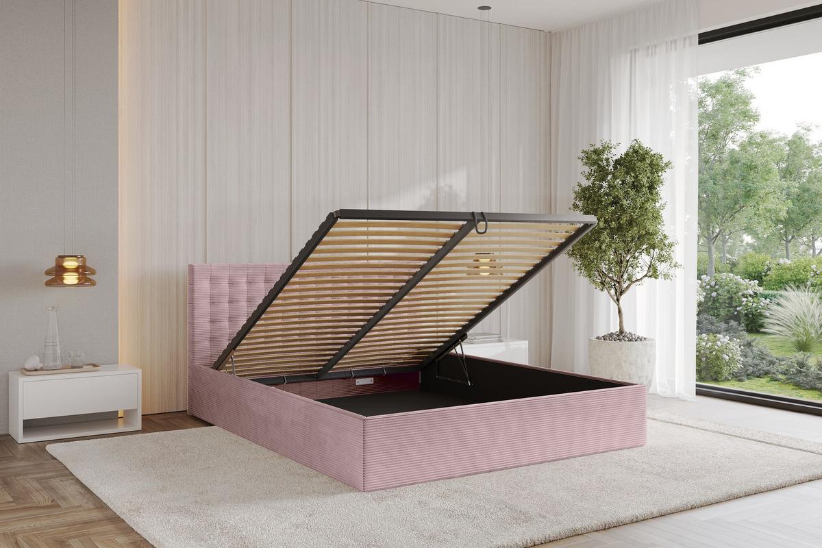 POLSTERBETT mit Bettkasten und Lattenrost, Bett mit Matratze H3/H4 - PARI 160x200 Rosa - Rosa, Holzwerkstoff/Textil (160/200cm) - ALTDECOR
