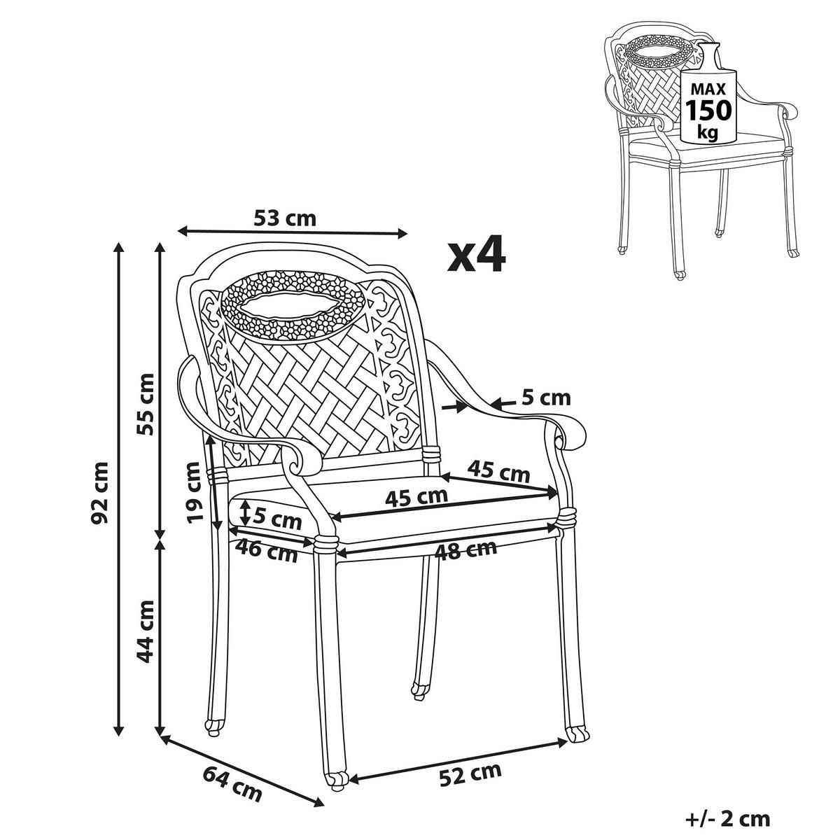 GARTENSTUHL 4er-Set Aluminium dunkelbraun Manfria - Dunkelbraun, Metall (53/92/64cm) - Beliani