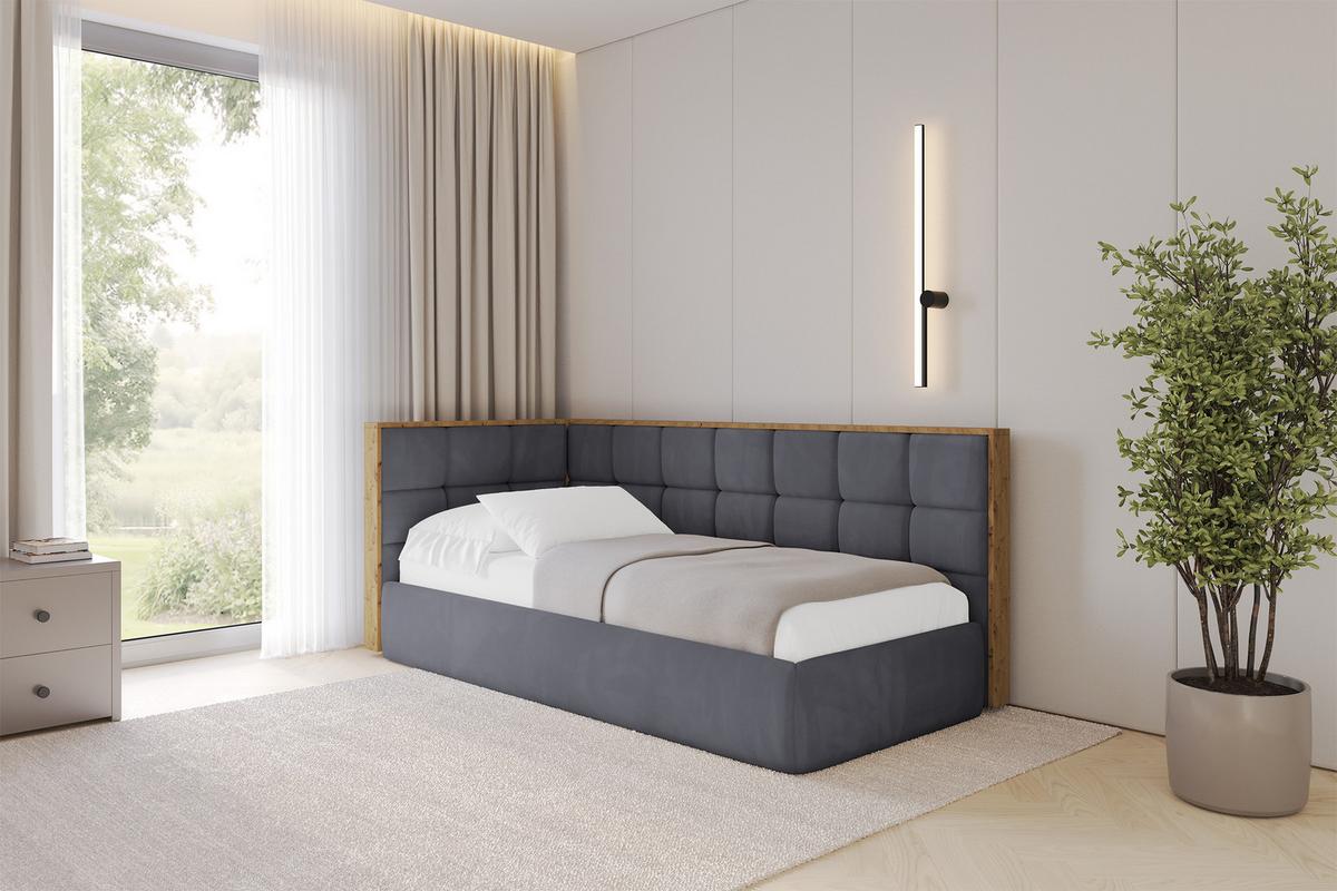 EINZELLBETT Jugendbett mit Bettkasten, Rechts - SOVY 90x200 Dunkelgrau - Titanfarben, Holzwerkstoff/Textil (90/200cm) - ALTDECOR