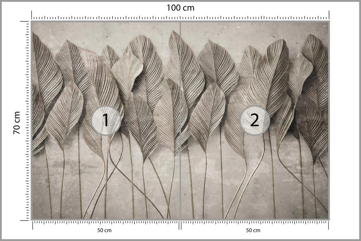 FOTOTAPETE Pampasgras Blätter Sepia Abstrakt Vertikal Modern 100x70 - Grau, Papier (100/70cm) - Muralo