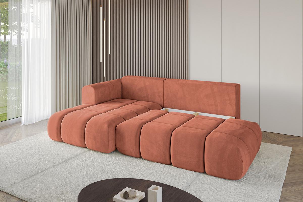 ECKSOFA Ottomane Links CLOUD-L-v1 280x185x90 Apricot Velours - Koralle, Holzwerkstoff/Kunststoff (180/289cm) - ALTDECOR
