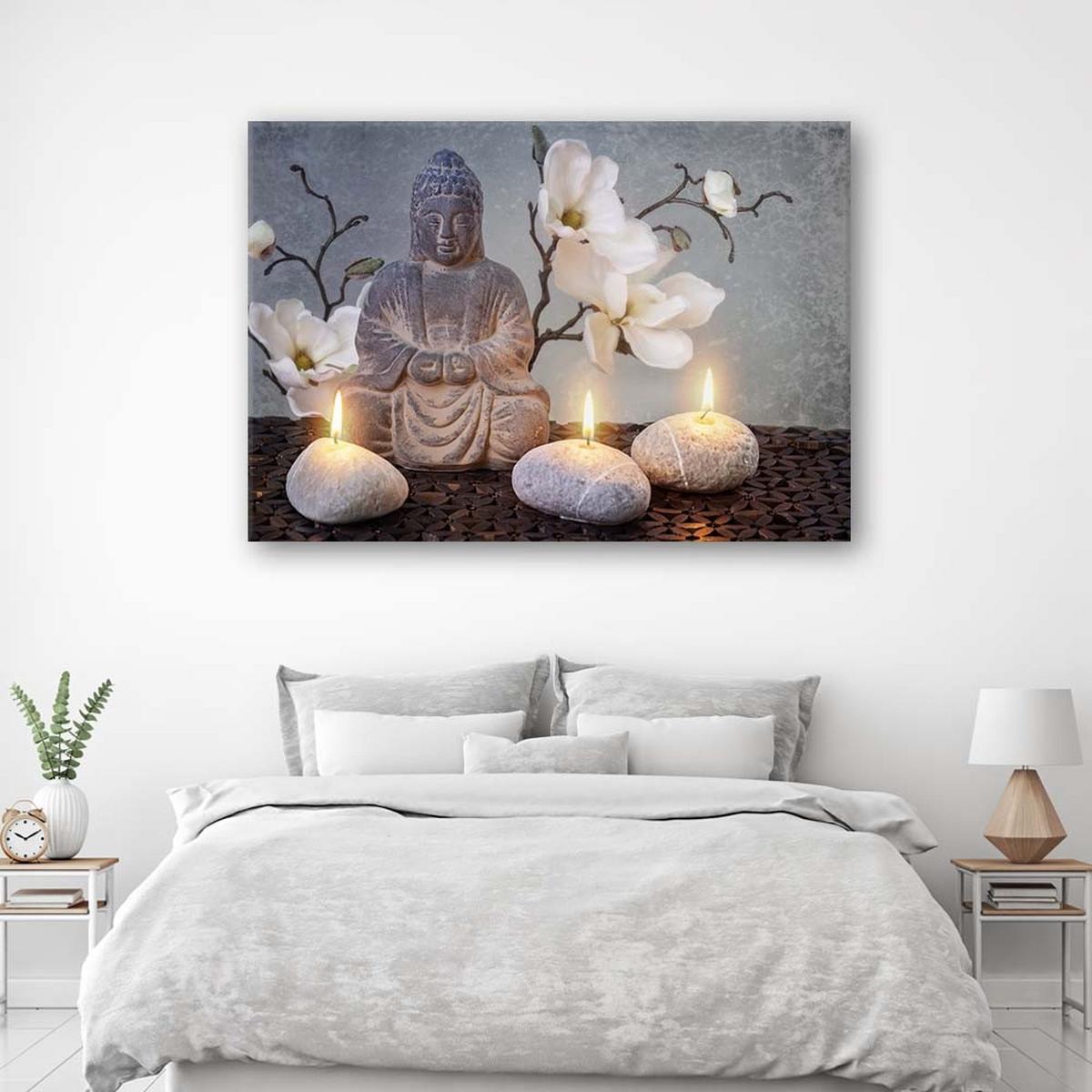 LEINWANDBILD Buddha Orchidee Blumen 90x60cm - Grau, Textil (90/60cm) - Feeby