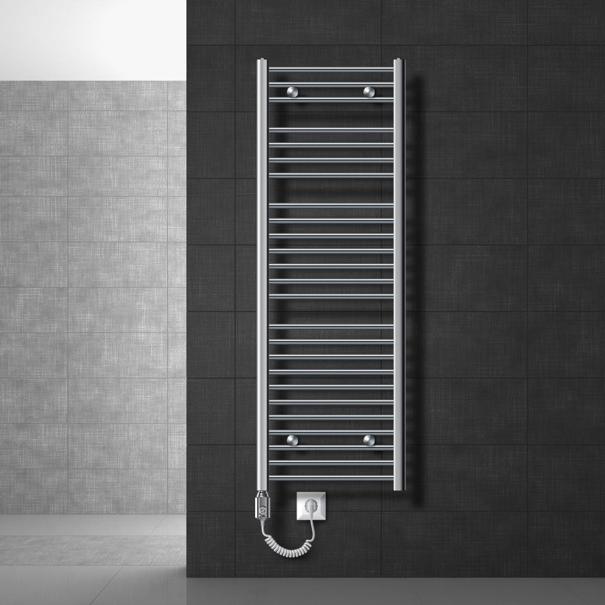 BADHEIZKÖRPER elektrisch Sahara 500x1500 mm Chrome gebogen mit Heizstab 1200W - Chromfarben, Metall (3/150/50cm) - LuxeBath