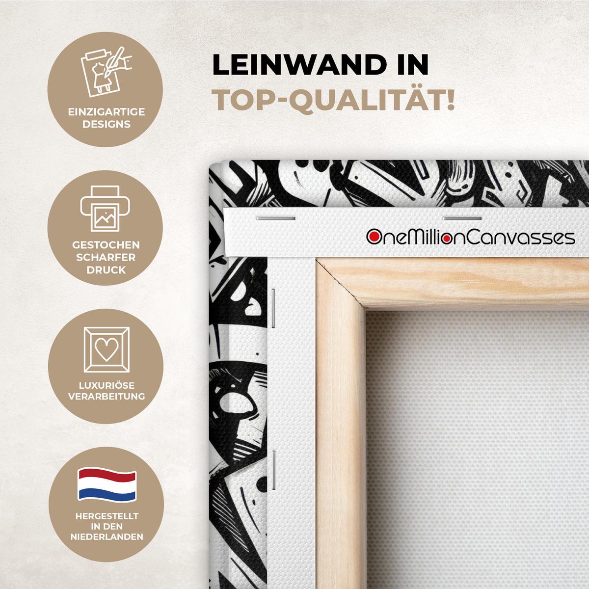 LEINWANDBILD Formen - Buchstaben - Graffiti - Schwarz Deko Schlafzimmer 30x20 cm - Schwarz, Textil (30/20cm) - MuchoWow