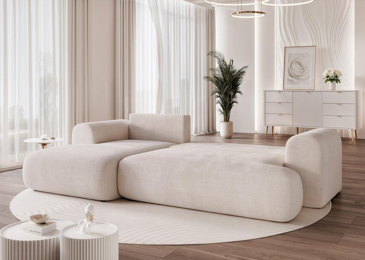 ECKSOFA BLOOM Links mit Schlaffunktion und Bettkasten Creme - Creme, Kunststoff/Textil (263/150cm) - Idohome