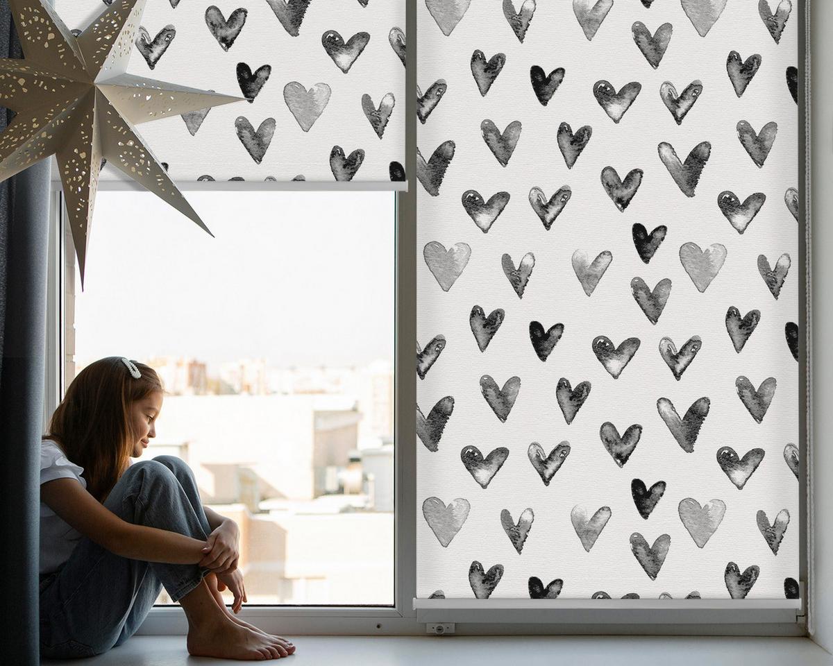 INNENROLLO - Fensterrollo - Rollo - 120x140 cm - Schwarze Herzen - Schwarz, Kunststoff (120/140/0.5cm) - TULUP