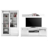 WOHNWAND weiß Hochglanz 349 cm 3-teilig, Wohnkombination mit Soft-Close - Chromfarben/Weiß Hochglanz, Glas/Holzwerkstoff (349/201/43cm) - Furn.Design