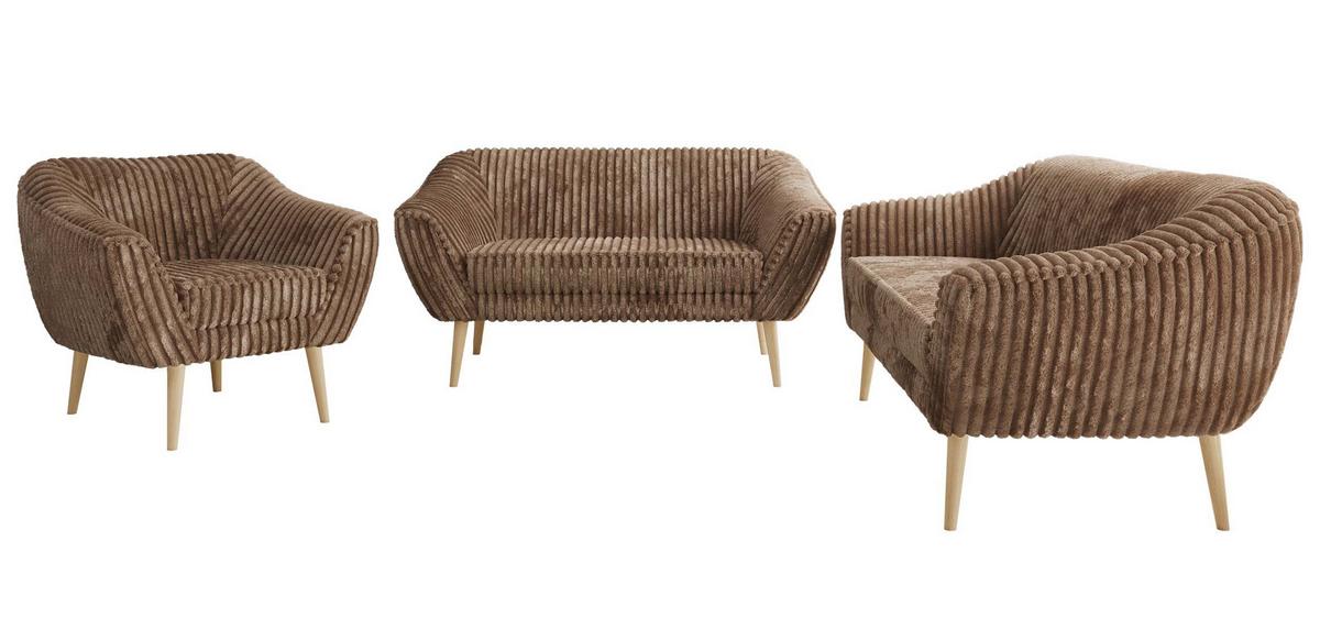 SITZGARNITUR PIRS 3+2+1 - Braun Cord - Holzbeine - Buchefarben/Braun, Holzwerkstoff/Textil (180/75/74cm) - MKS