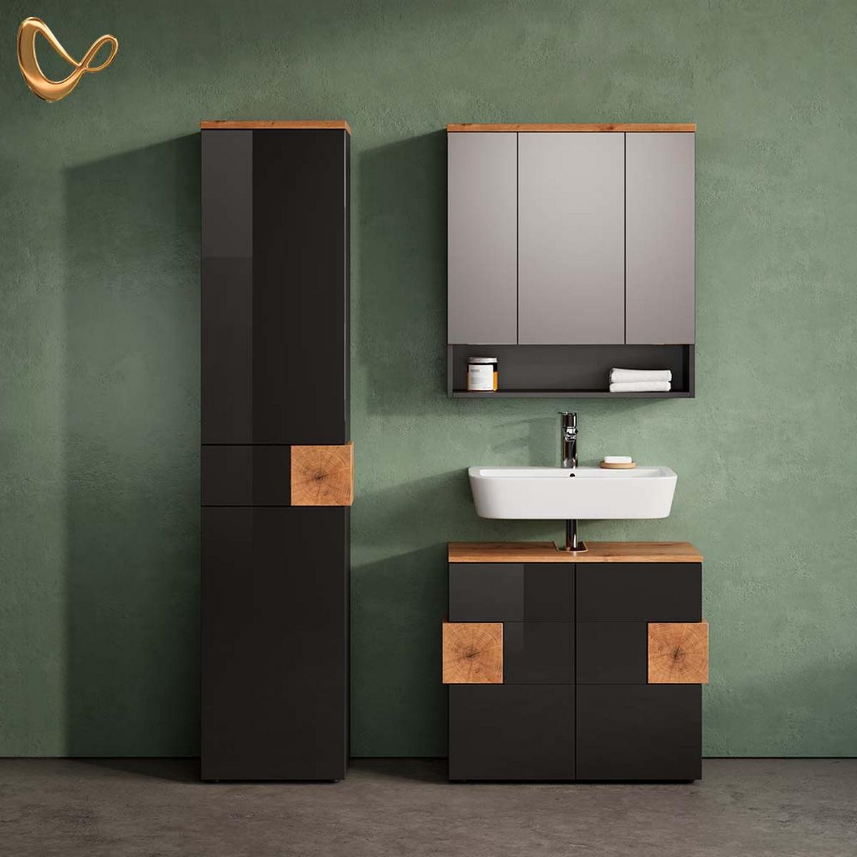 BADMÖBEL-SET Tanaro Anthrazit 3 Teile, mit Hochschrank - Anthrazit, Holzwerkstoff (73/64/37cm) - Livinity®