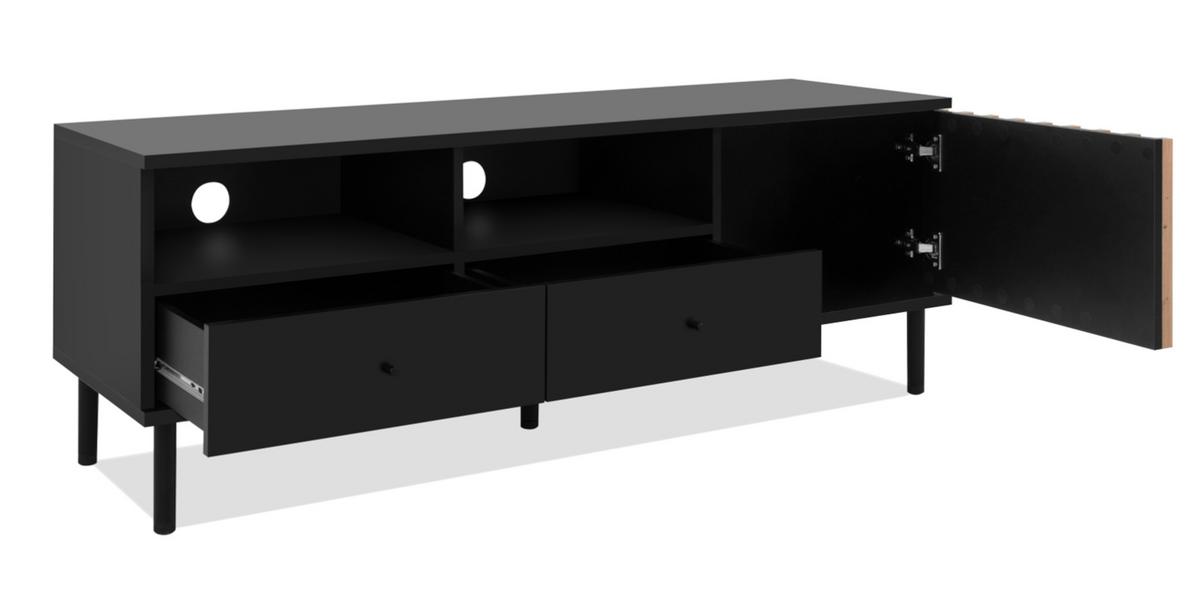 TV-LOWBOARD schwarz, Eiche Artisan 138 cm, TV-Unterteil mit 3D-Lamellen - Schwarz/Eiche Artisan, Holzwerkstoff/Metall (138/49/40cm) - Furn.Design