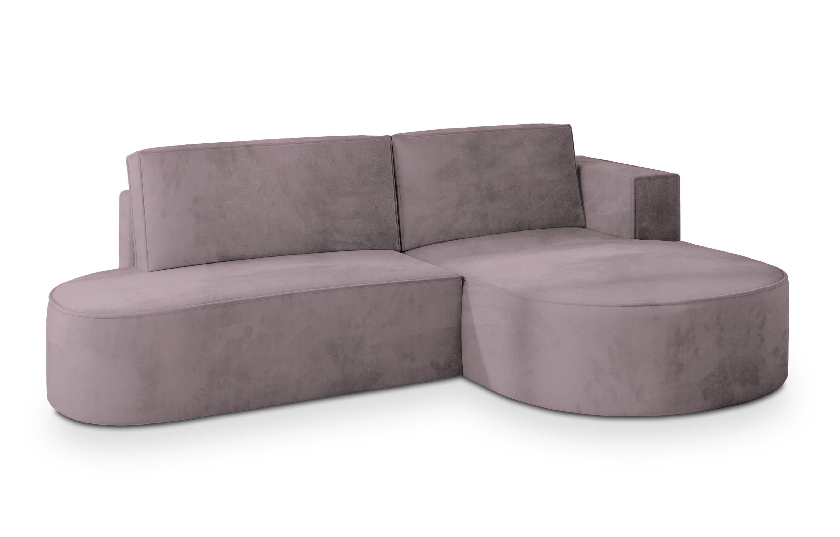 ECKSOFA CORTIO M R-S Lila Velours-Stoff mit Schlaffunktion - Lila/Grau, Holz/Kunststoff (265/174cm) - MASSENO