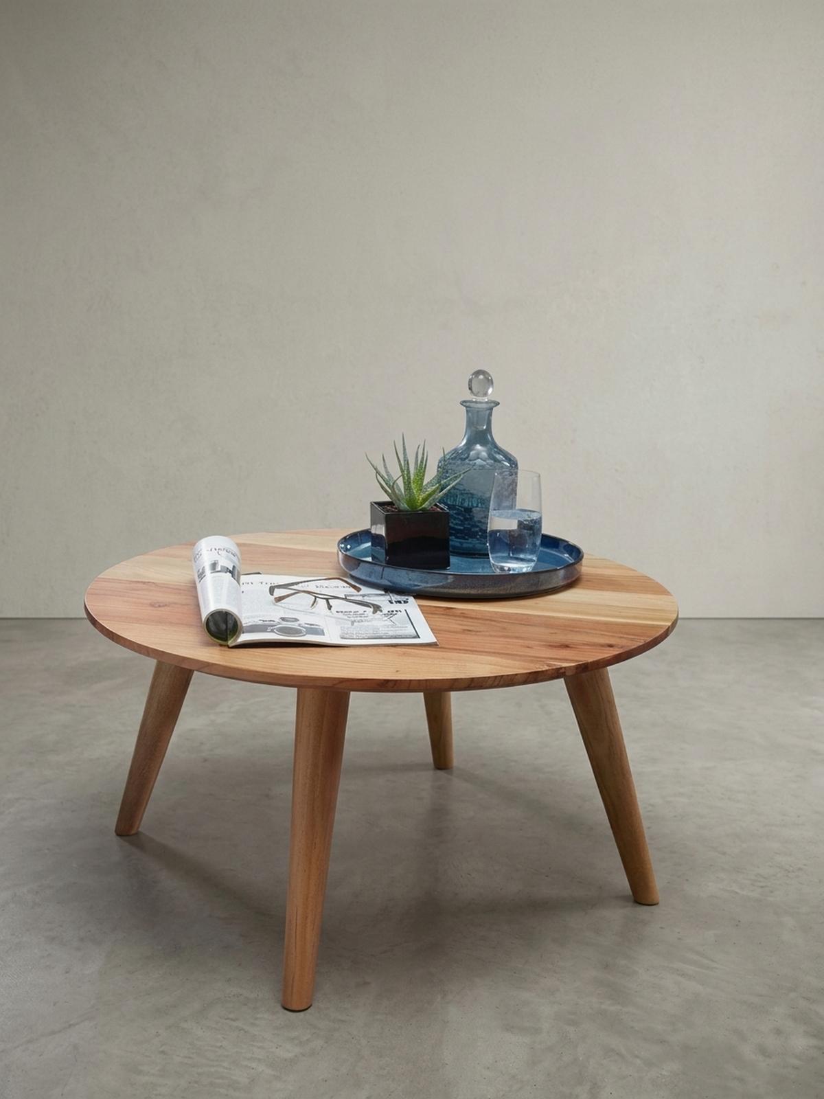 COUCHTISCH Rund Akazie Massivholz 75cm - Stabile Holzbeine, Pflegeleicht, Handgefertigt - Beige/Braun, Holz (75/75/40cm) - KADIMA DESIGN